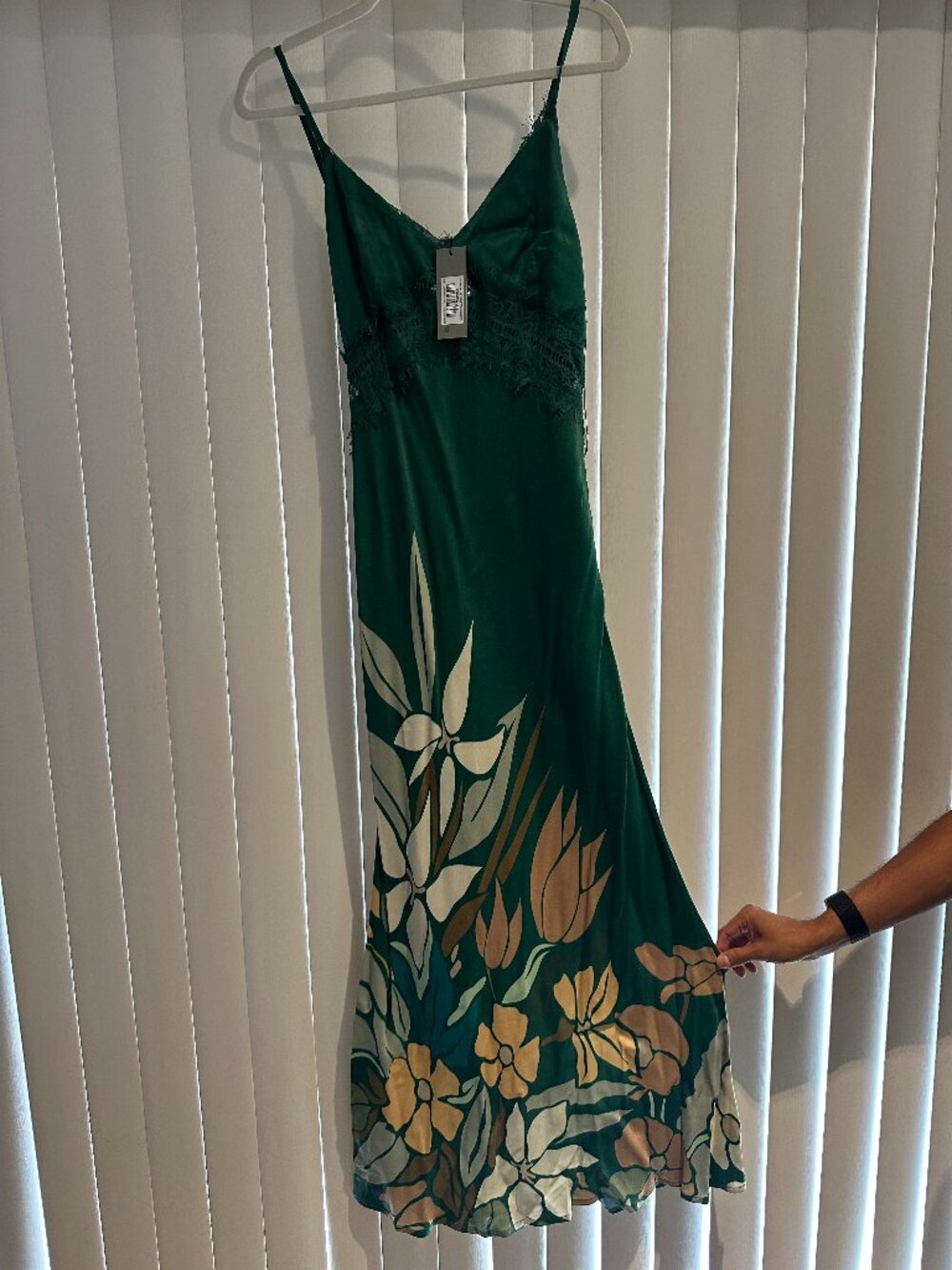 Anthropologie Bl-nk Eustella Bare V-Neck Maxi Slip Dress Green